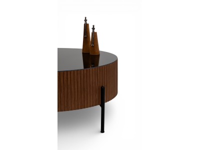 459 Walnut Black Glass Set Of 2