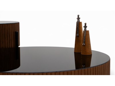 459 Walnut Black Glass Set Of 2