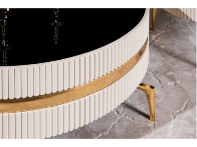 027 - 028 Cream Black Glass Set Of 2