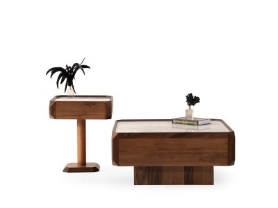 605 - 305 Walnut White Marble Set Of 2