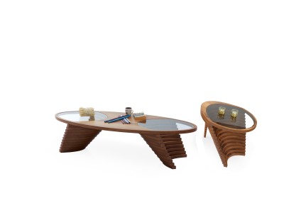 139 - 313 Walnut Clear Glass Set Of 2